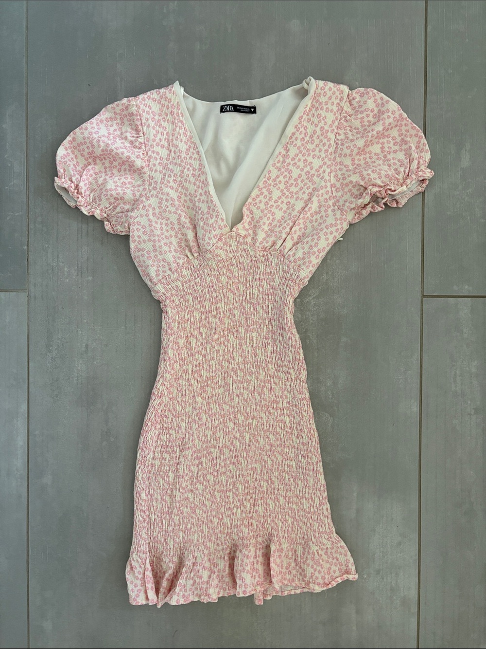 Zara Pink Floral Smocked Mini Dress